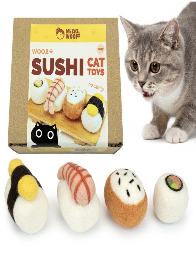 Woolbuddy Sushi Cat Toy Set – Wool Felt Interactive Toys for Indoor Cats & Kittens, Catnip-Free, Durable, Cute Enrichment Toys for Bored Cats, Natural Wool Dental & Hunting Play (Large – 4 Pcs) - Image 1